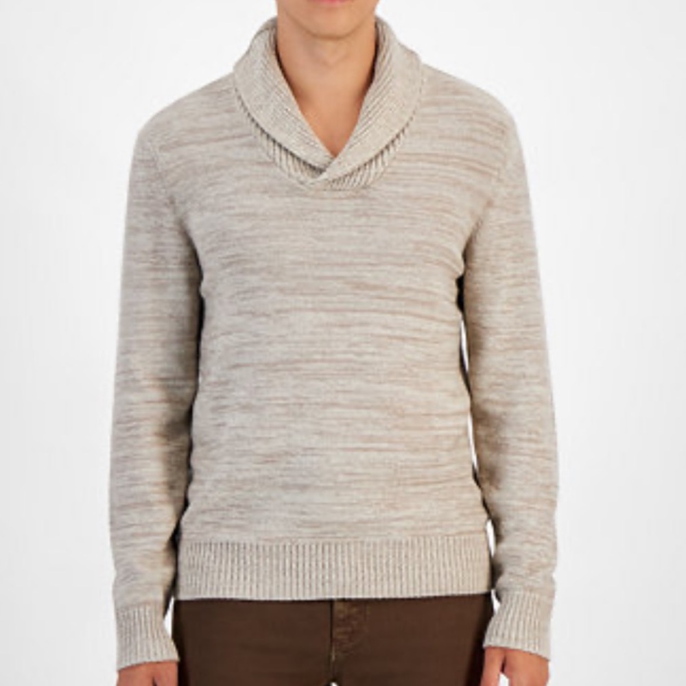 Sun + Stone Men's S Heather Beige 100% Cotton Chunky Shawl Neck Sweater in EUC